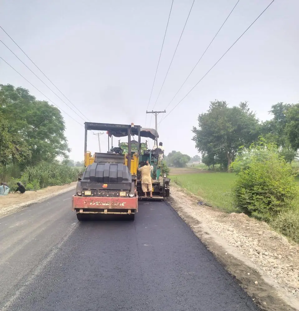 Asphalt roller on new road
