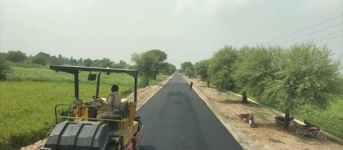 Asphalt roller on Satghra Gogera Road